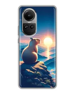 Чехол для OPPO Reno 10 с картинкой «Закат солнца с капибарой»
