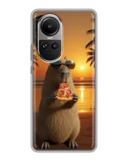 Чехол для OPPO Reno 10 с картинкой «Капибара с пиццей»
