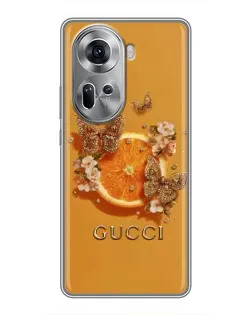 Чехол для OPPO Reno 11 5G с картинкой «Gucci — золотые бабочки»