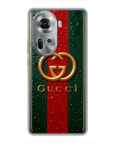 Чехол для OPPO Reno 11 5G с картинкой «Gucci — фирменная полоса и золото» Чехол для OPPO Reno 11 5G с картинкой «Gucci — фирменная полоса и золото»