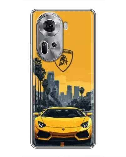 Чехол для OPPO Reno 11 5G с картинкой «Желтый Lamborghini город»