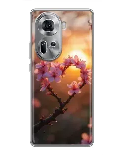 Чехол для OPPO Reno 11 5G с картинкой «Розовый цвет сердце на фоне заката» Чехол для OPPO Reno 11 5G с картинкой «Розовый цвет сердце на фоне заката»