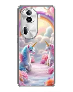 Чехол для OPPO Reno 11 Pro 5G с картинкой «Радуга и единороги»