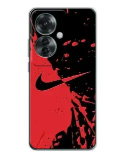 Чехол для OPPO Reno 11F с картинкой «Красные брызги Nike»