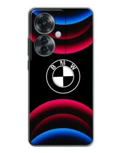 Чехол для OPPO Reno 11F с картинкой «Логотип BMW и неоновые дуги»