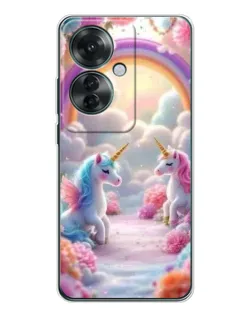 Чехол для OPPO Reno 11F с картинкой «Радуга и единороги»