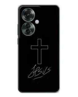 Чехол для OPPO Reno 11F с картинкой «Графический крест Jesus» Чехол для OPPO Reno 11F с картинкой «Графический крест Jesus»