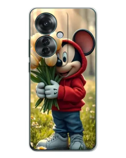 Чехол для OPPO Reno 11F с картинкой «Микки с тюльпанами»