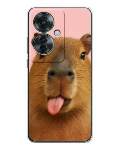 Чехол для OPPO Reno 11F с картинкой «Капибара с языком»