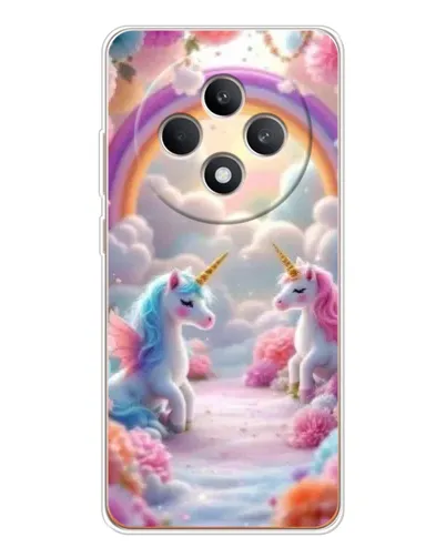 Чехол для OPPO Reno 12 F с картинкой «Радуга и единороги»