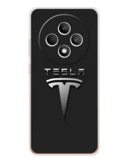 Чохол для OPPO Reno 12 F з картинкою «Сталевий логотип Tesla»