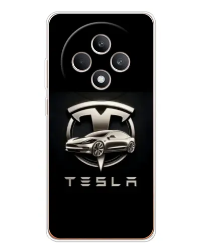Чехол для OPPO Reno 12 F с картинкой «Tesla — серебристое авто»