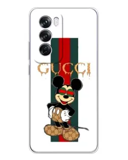 Чехол для OPPO Reno 12 Pro с картинкой «Микки Маус Gucci — полосы»