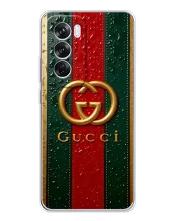 Чехол для OPPO Reno 12 Pro с картинкой «Gucci — фирменная полоса и золото»