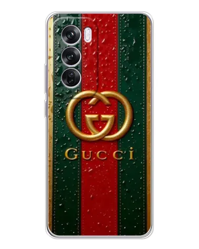 Чехол для OPPO Reno 12 Pro с картинкой «Gucci — фирменная полоса и золото» Чехол для OPPO Reno 12 Pro с картинкой «Gucci — фирменная полоса и золото»