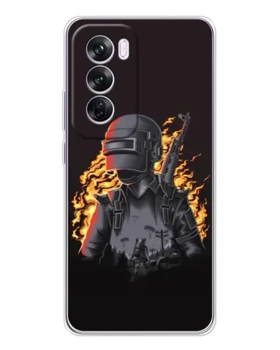 Чехол для OPPO Reno 12 Pro с картинкой «PUBG — огненный силуэт»