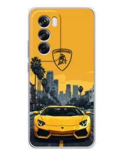 Чехол для OPPO Reno 12 Pro с картинкой «Желтый Lamborghini город»
