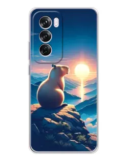 Чехол для OPPO Reno 12 Pro с картинкой «Закат солнца с капибарой»