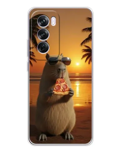 Чехол для OPPO Reno 12 Pro с картинкой «Капибара с пиццей»