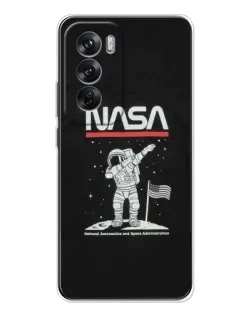 Чехол для OPPO Reno 12 с картинкой «NASA — шагаем по Луне»