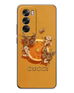 Чехол для OPPO Reno 12 с картинкой «Gucci — золотые бабочки»