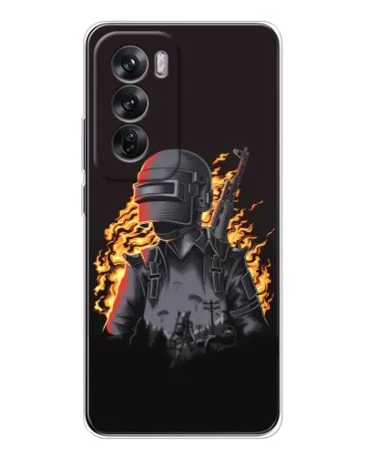 Чехол для OPPO Reno 12 с картинкой «PUBG — огненный силуэт»