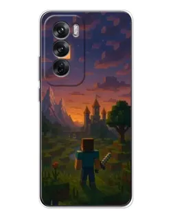 Чехол для OPPO Reno 12 с картинкой «Стив у башни» Чехол для OPPO Reno 12 с картинкой «Стив у башни»