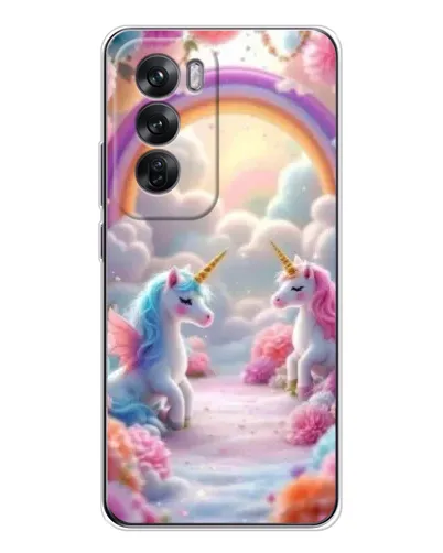 Чехол для OPPO Reno 12 с картинкой «Радуга и единороги»