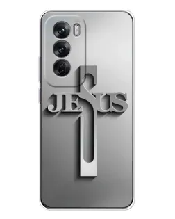 Чехол для OPPO Reno 12 с картинкой «Металлический крест Jesus»