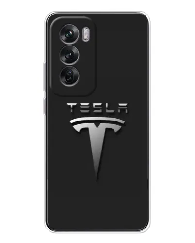 Чехол для OPPO Reno 12 с картинкой «Стальной логотип Tesla»