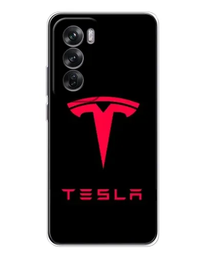 Чехол для OPPO Reno 12 с картинкой «Tesla Red Logo»