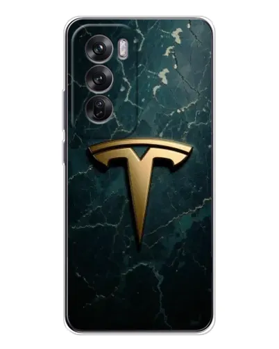 Чехол для OPPO Reno 12 с картинкой «Мраморная Tesla Gold»