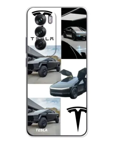 Чехол для OPPO Reno 12 с картинкой «Коллаж Cybertruck Tesla»