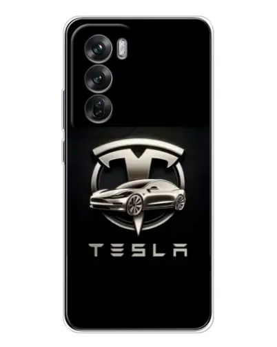 Чехол для OPPO Reno 12 с картинкой «Tesla — серебристое авто»