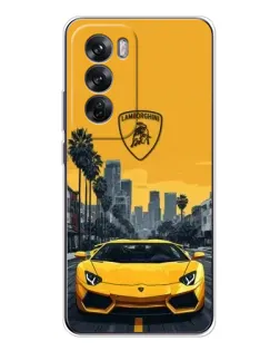 Чехол для OPPO Reno 12 с картинкой «Желтый Lamborghini город»