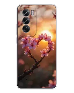 Чехол для OPPO Reno 12 с картинкой «Розовый цвет сердце на фоне заката»