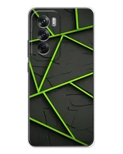Чехол для OPPO Reno 12 с картинкой «Зеленые геометрические линии»