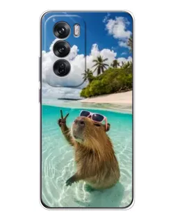 Чехол для OPPO Reno 12 с картинкой «Капибара на море»