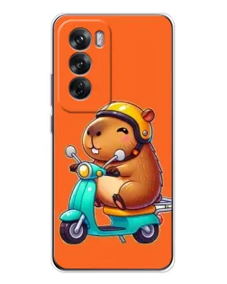 Чехол для OPPO Reno 12 с картинкой «Капибара на скутере»