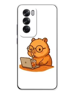 Чехол для OPPO Reno 12 с картинкой «Капибара с ноутбуком»