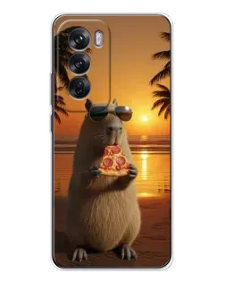 Чехол для OPPO Reno 12 с картинкой «Капибара с пиццей»
