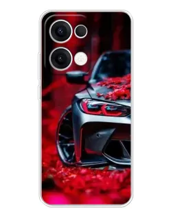 Чехол для OPPO Reno 13 5G с картинкой «Спортивная BMW и цветы»
