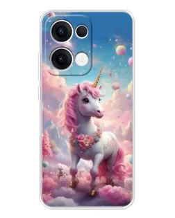Чехол для OPPO Reno 13 5G с картинкой «Единорог среди облаков»