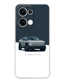 Чехол для OPPO Reno 13 5G с картинкой «Серебристый Cybertruck Tesla»