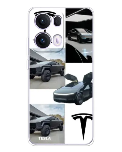 Чехол для OPPO Reno 13 Pro 5G с картинкой «Коллаж Cybertruck Tesla»