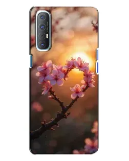 Чехол для OPPO Reno 3 с картинкой «Розовый цвет сердце на фоне заката»