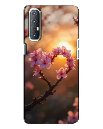 Чехол для OPPO Reno 3 с картинкой «Розовый цвет сердце на фоне заката»