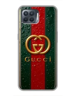 Чехол для OPPO Reno 4 Lite с картинкой «Gucci — фирменная полоса и золото»