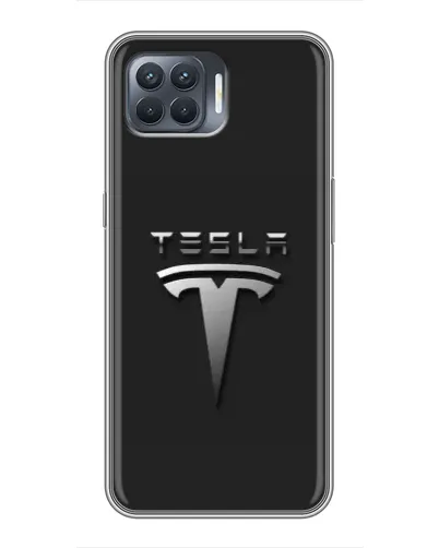 Чехол для OPPO Reno 4 Lite с картинкой «Стальной логотип Tesla»