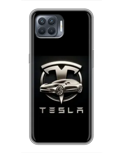Чехол для OPPO Reno 4 Lite с картинкой «Tesla — серебристое авто»